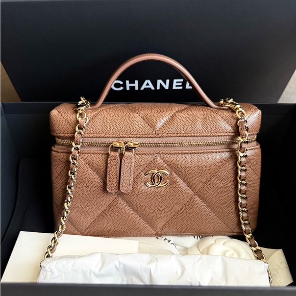 CHANEL Handbags - !SOLD! 
CHANEL Brown Quilted Vanity Bag with Gold Chain Strap